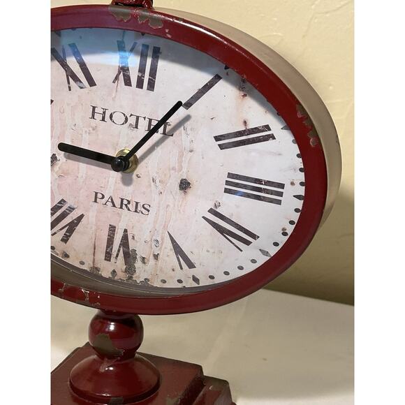 Vintage Red Hotel Paris Clock - Distressed Finish - Charming Tabletop Decor - Picture 4 of 6